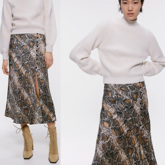 Zara NWT Snake Print MIDI Skirt Small - Picture 3 of 10